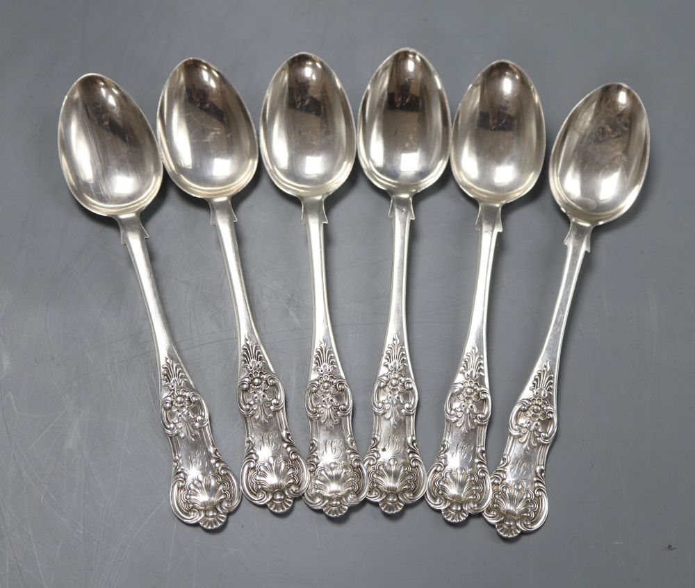 A set of six Victorian Scottish silver Kings pattern teaspoons, maker Buchanan of Glasgow 1859, 4oz.